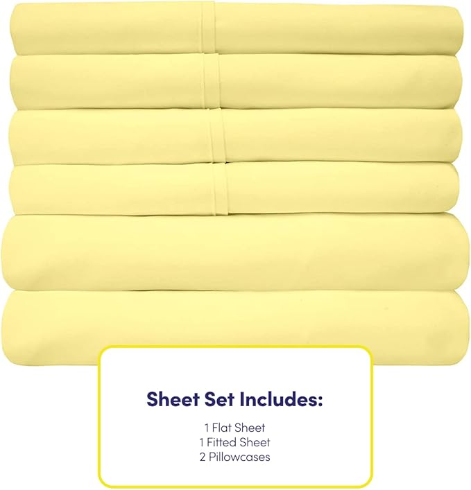 6 Piece Bed Sheet Set, Twin, Pale Yellow