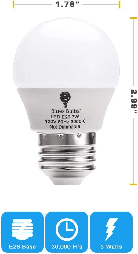 8 Pack BlueX 3W LED Light Bulb G14 3000K Warm White - 25W Equivalent - E26 Base 120V - Small Night Light Bulbs for Bedroom, Ceiling Fan, Table Lamp, Kitchen, Pendant Fixtures, Dinning Room
