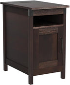 WLIVE End Table with Charging Station, Narrow Side Table for Living Room, Farmhouse Night Stand with Storage, Small Wooden Cabinet with USB Ports and Outlets for Living Room and Bedroom, Espresso