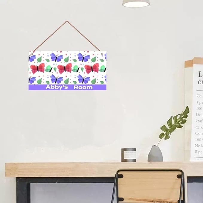 Personalized Sign Cute Butterfly Sign For Kids Room Nursery Door Decor For Girls Room,Custom Name Wall Art Decor Decorative Plate for Boys Bedroom Little Man Cave