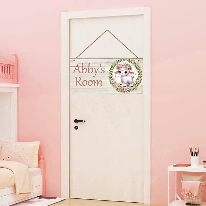 Personalized Name's Sheep and Flowers Nursery Kid's Room Children's Girls Bedroom Door Sign Cute Animal Wood Plaque Sign Wall Decor Wall Art Decor Decorative Plate