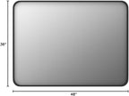 48x36 Matte Black Bathroom Mirror, Modern Rectangle Metal Framed Mirrors for Wall, Rounded Corners, Shatter-Proof (Horizontal/Vertical)