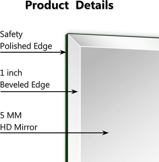 28"x36" Frameless Rectangle Wall Mirror with 1 inch Beveled Edge for Bathroom Vanity