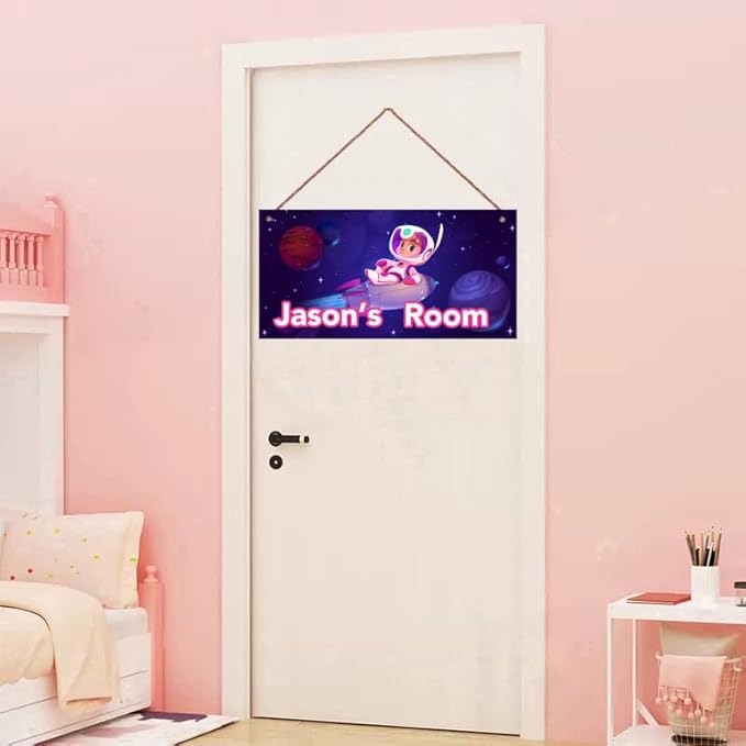 Personalized Universe Sign Astronaut Themed For Kids Room Door Art Décor for Little Man Cave,Custom Name Rocket Wall Decor Decorative Plate for Boys Room Girls Bedroom