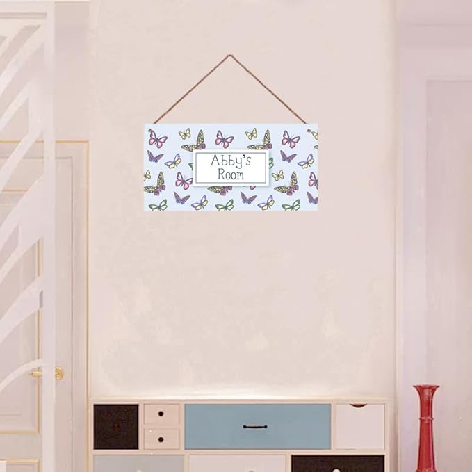 Personalized Sign Colorful Butterfly Wall Art Decor For Kids Room Custom Name Cartoon Door Décor For Little Man Cave,Lovely Nursery Art Plate For Girls Bedroom Boys Room