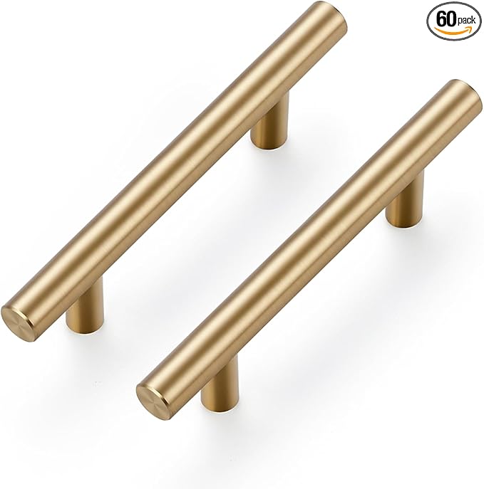 Ravinte 60 Pack 5 Inch Cabinet Pulls Champagne Bronze Stainless Steel Kitchen Drawer Pulls Cabinet Handles 5 InchLength, 3 Inch Hole Center