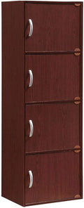 HODEDAH IMPORT 4-Shelf Bookcase Cabinet, Mahogany
