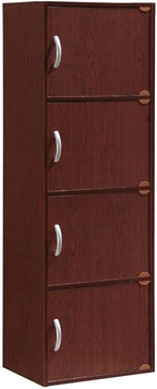 HODEDAH IMPORT 4-Shelf Bookcase Cabinet, Mahogany