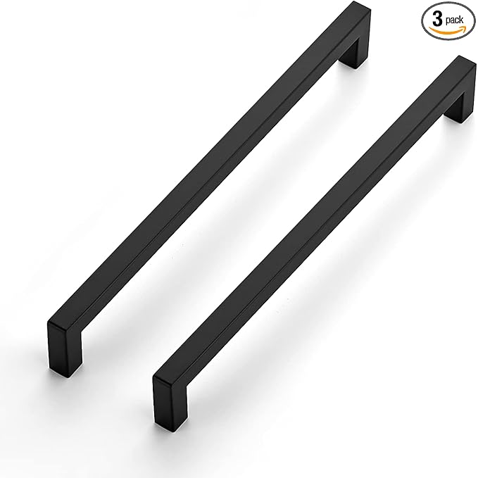 Ravinte 3 Pack Square Cabinet Handles - Matte Black Drawer Pulls, 10 Inch, Kitchen Cabinet Hardware