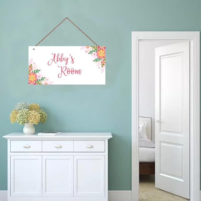 Personalized Sign Nice Flowers Sign Door Art Décor For Kids Room Custom Name Door Wall Art Décor For Little Man Cave, Flower Floral Nursery Art Plate For Girls Room Boys Bedroom