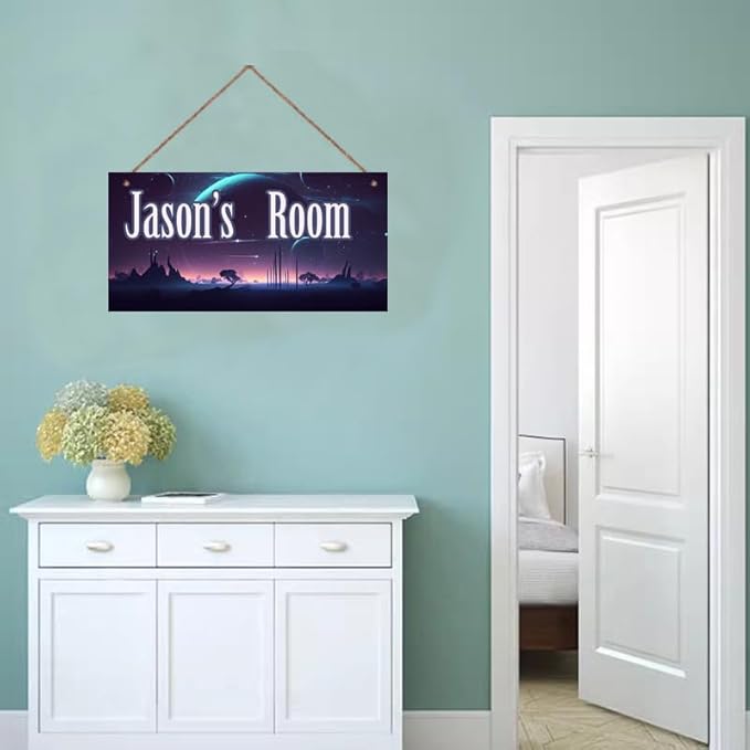Personalized Sign Science Fiction Themed For Kids Room Starry Sky Nursery Door Art Decor For Little Man Cave,Custom Name Wall Decor Decorative Plate for Boys Bedroom Girls Room