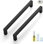 Ravinte 20 Pack Black Cabinet Pulls 8 Inch Square Kitchen Cabinet Handles Matte Black Kitchen Hardware for Drawer Pulls Drawer Handles Come with Screwdriver