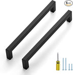Ravinte 5 Pack Black Cabinet Pulls 8 Inch Square Kitchen Cabinet Handles Matte Black Kitchen Hardware for Drawer Pulls Drawer Handles Come with Screwdriver