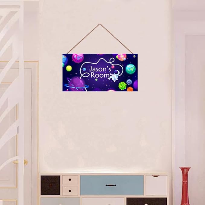 Personalized Outer Space Sign For Little Man Cave Stars Sign For Boys Bedroom Custom Name Science Fiction Theme Kids Room Baby Nursery Door Plaque Wall Art Decor