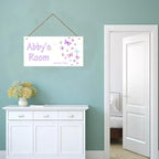 Personalized Colorful Butterfly Sign Plate Custom Name Door Sign For Girls Room Plaque Hanging Sign Flower Floral Background for Business Needs Wedding Gift Home Decor