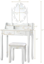 Giantex Makeup Vanity Table with 10 LED Lights, Adjustable Brightness, 3 Color Light Modes, 4 Drawers, Rotatable Mirror, Cushioned Stool, Vanity Desk Dressing Table Bedroom Furniture (White)