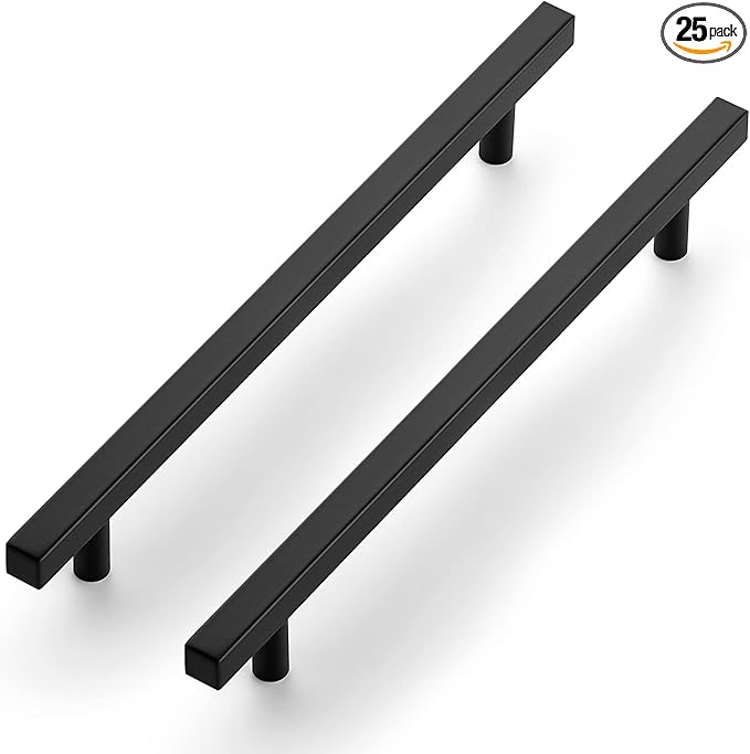 Ravinte Cabinet Handles 25 Pack - 8-4/5 Inch Matte Black Square Pulls, 11-3/10 Inch Overall Length for Kitchen Hardware and Drawers