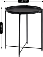 HollyHOME Round Metal Side Table, Outdoor Small Folding Accent Stand with Removable Tray, 17.72'' Portable End Table for Balconies, Gardens, Living Rooms and Bedrooms, Black