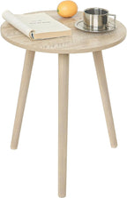 AWASEN Round Side Table, Modern Small End Table for Living Room, Wood Accent Drink Table for Small Space with Solid Wood Legs, Easy Assembly, Rustic White Oak