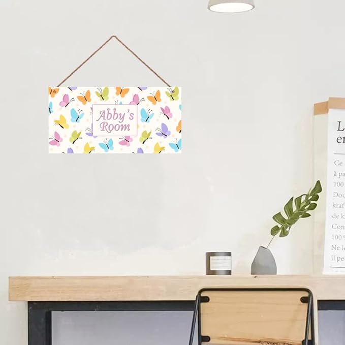 Personalized Butterfly Sign Fantasy Theme Door Décor For Kids Room Custom Name Little Man Cave Wall Art Decor, Nursery Art Plate For Girls Room Boys Bedroom