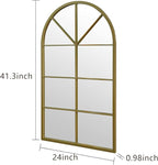ironsmithn Large Arched Grid Mirror, Gold Windowpane Mirror, 43.3"x25.5" Window Finished Metal Mirrors for Decor Living Room Fireplace Entryway Bedroom Hallway