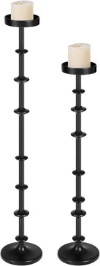 Maxdot Black Metal Pillar Candle Holder 36" 29" Tall Decorative Taper Candle Stand Set of 2 Floor Candlestick Holder Large Metal Black for Christmas Halloween Living Room