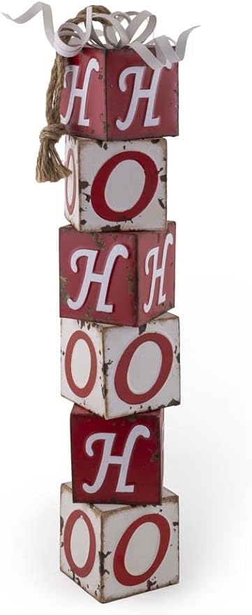 Boston International Christmas Metal Hanging Blocks Sign, 23.5-Inches, Ho Ho Ho