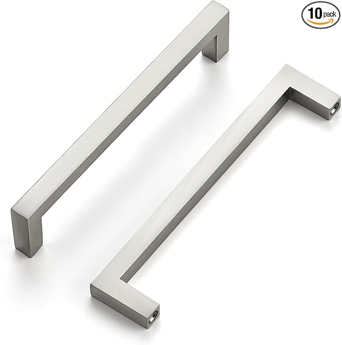 Ravinte 10 Pack Solid Kitchen Cabinet Handles Brushed Nickel Cabinet Pulls Slim Drawer Pulls with 5 Inch Hole Center Square Bar Kitchen Cabinet Hardware