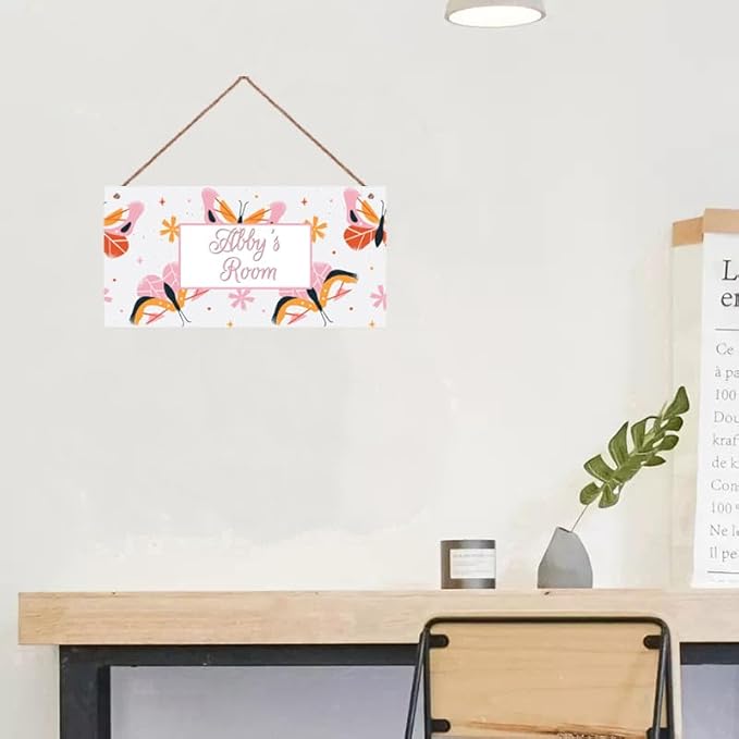 Personalized Butterfly Sign Flowers Themed Girls Bedroom Decor Fantasy Sign Door Decor for Kids Room Nursery Wall Decorations Stuff For Little Man Cave Boys Room