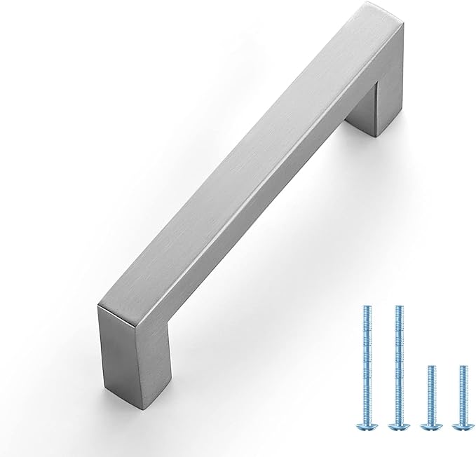 Ravinte 1 Pack Stainless Steel 4 Inch Cabinet Pulls Brushed Nickel Kitchen Cabinet Handles Square Kitchen Hardware for Cabinet Come with Screwdriver