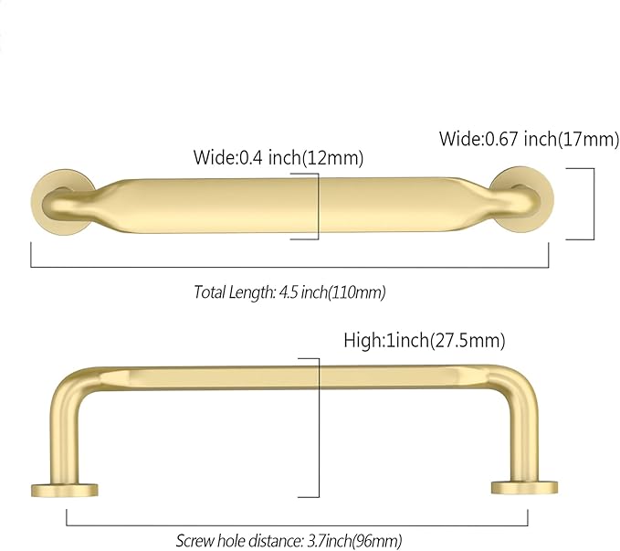 Asidrama 10 Pack 3.75 Inch(96mm) Brushed Gold Kitchen Cabinet Handles, Cabinet Pulls Kitchen Cabinet Hardware for Cupboard Drawer Pulls