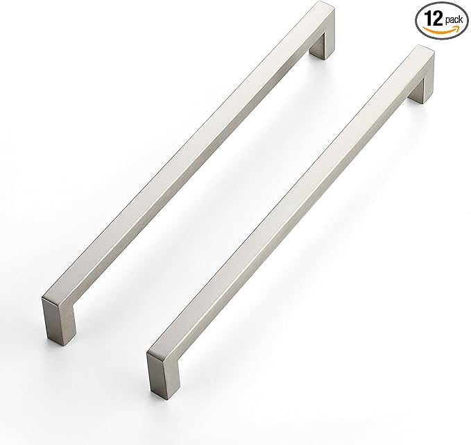 JOY DECOR 12 Pack Cabinet Handles, Brushed Nickel Cabinet Pulls, 10 Inch Kitchen Closet Handles Square Drawer Pulls Stainless Steel Drawer Hardware, 256mm Hole Centers