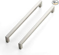 JOY DECOR 12 Pack Cabinet Handles, Brushed Nickel Cabinet Pulls, 10 Inch Kitchen Closet Handles Square Drawer Pulls Stainless Steel Drawer Hardware, 256mm Hole Centers