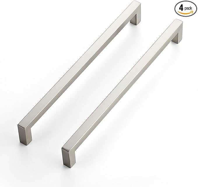 JOY DECOR 4 Pack Cabinet Handles, Brushed Nickel Cabinet Pulls, 10 Inch Kitchen Closet Handles Square Drawer Pulls Stainless Steel Drawer Hardware, 256mm Hole Centers