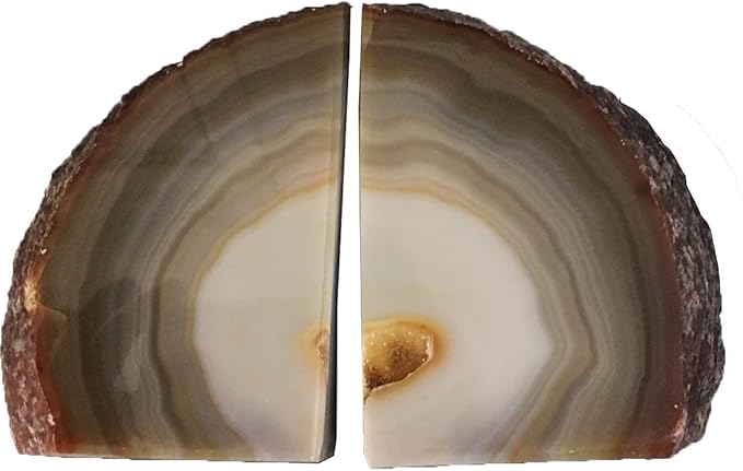 AMOYSTONE Agate Bookends for Shelf Decorative Geode Book Ends for Heavy Books Crystal Bookends for Shelves Nature Brown Small(1 Pair, 2-3 LBS)