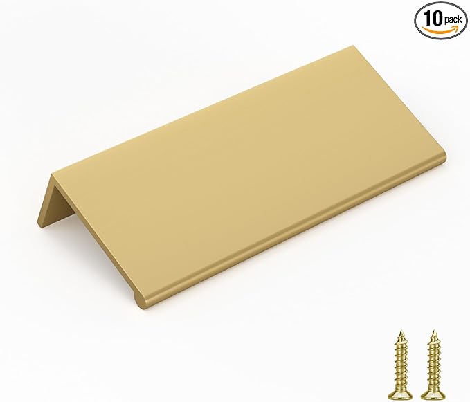 goldenwarm 10 Pack Gold Finger Edge Pulls Drawer Finger Pulls Champagne Gold Kitchen Hardware Handles Bedroom Dresser Drawers,2-1/2 in Hole Center