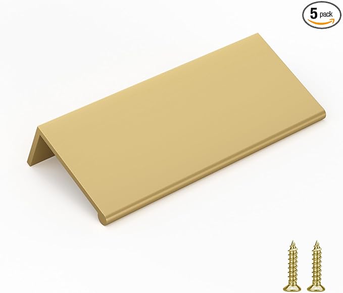 goldenwarm 5 Pack Gold Finger Edge Pulls Drawer Finger Pulls Champagne Gold Kitchen Hardware Handles Bedroom Dresser Drawers,2-1/2 in Hole Center