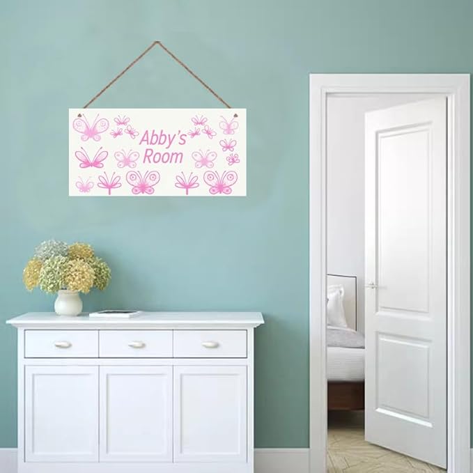 Personalized Name's Pretty Purple and Pink Butterflies Sign For Nursery Kid's Children's Girls Bedroom Door Sign Wood Plaque Sign Wall Decor Wall Art Decor Decorative Plate