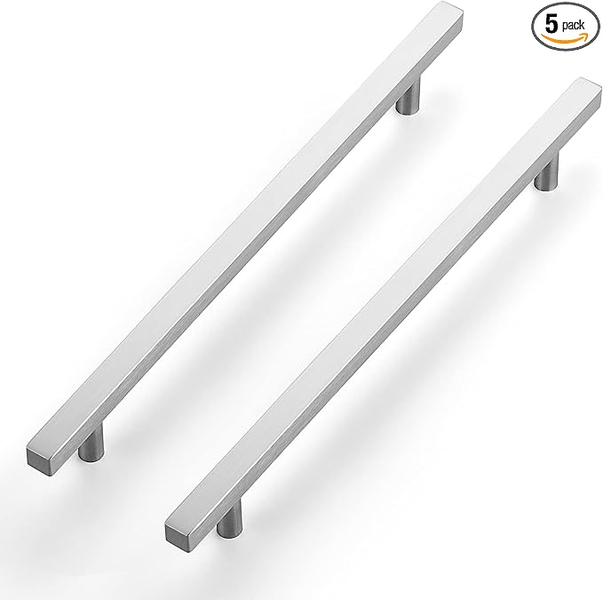 Ravinte Brushed Nickel Cabinet Handles 5 Pack 10 inch Satin Nickel Square Cabinet Pulls Silver Hardware for Kitchen 12-1/2 inch Overall Length Stainless Steel Drawer Pulls