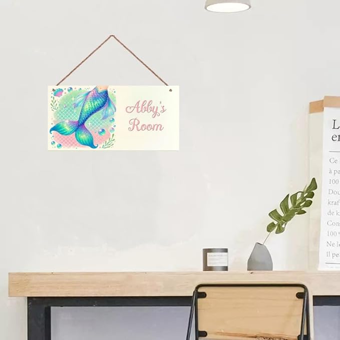Personalized Sign Mermaid Tail Sign Rerto Wall Art Decor For Kids Room Custom Name Door Décor For Little Man Cave Girls Bedroom Home Garden Yard