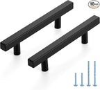 JOY DECOR 10 Pack 3-3/4 Inch Matte Black Square Cabinet Handles Stainless Steel Cabinet Hardware Pulls for Kitchen and Drawers with 6 Inch Overall Length