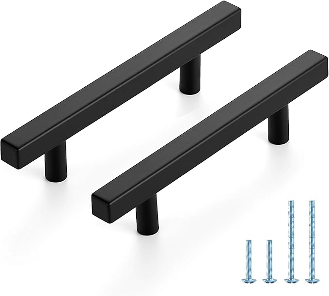 JOY DECOR 45 Pack 3-3/4 Inch Matte Black Square Cabinet Handles Stainless Steel Cabinet Hardware Pulls for Kitchen and Drawers with 6 Inch Overall Length