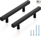 JOY DECOR 60 Pack 3-3/4 Inch Matte Black Square Cabinet Handles Stainless Steel Cabinet Hardware Pulls for Kitchen and Drawers with 6 Inch Overall Length