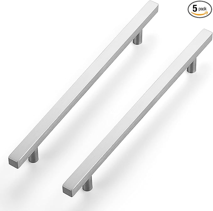 Ravinte Brushed Nickel Cabinet Handles 5 Pack 7-1/2 inch Satin Nickel Square Cabinet Pulls Silver Hardware for Kitchen Cabinets 10 inch Overall Length Stainless Steel Drawer Pulls