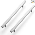 Ravinte Brushed Nickel Cabinet Handles 5 Pack 7-1/2 inch Satin Nickel Square Cabinet Pulls Silver Hardware for Kitchen Cabinets 10 inch Overall Length Stainless Steel Drawer Pulls
