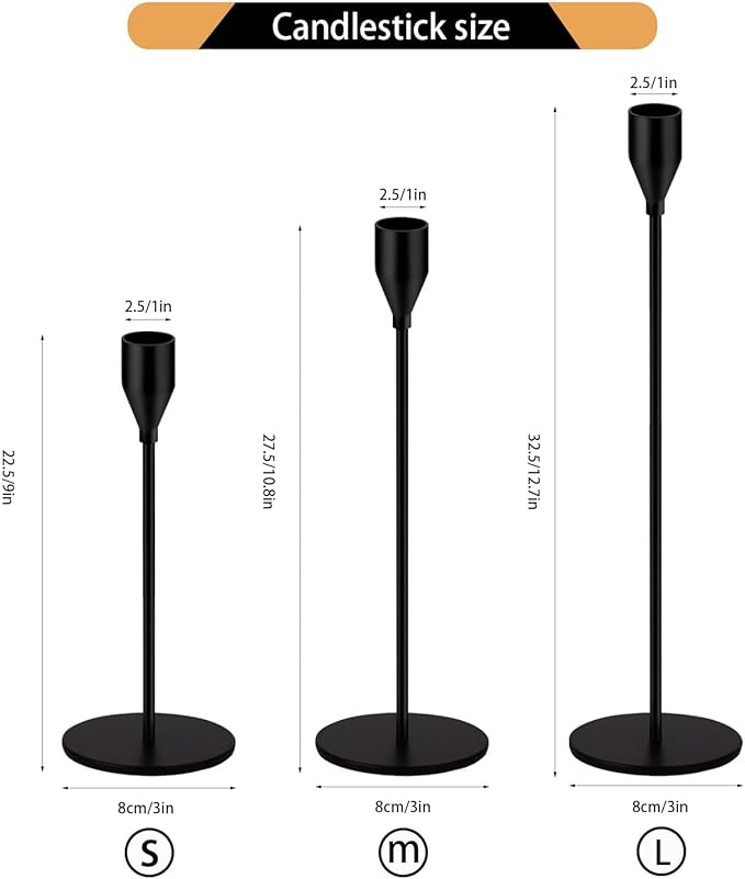 48 Pack Candle Holders Taper Candle Holders Tall Metal Candle Stands Holders for Table Centerpiece Modern Pillar & Home Wedding Decor, Matte Black
