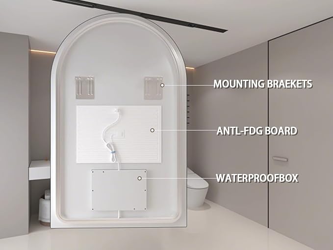 Niccy Arched LED Bathroom Mirror, 40x30 Inch Arch Frameless Backlit Mirrors for Wall Arched Lighted Vanity Mirrors Defogger and 3 Color, Explosion-Proof, HD Glass and IP65 Waterproof