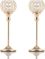 VINCIGANT Gold Crystal Candle Holders Set of 2 for Fireplace Coffee Table Mantle Decor,Wedding Home Halloween Decoration Centerpieces