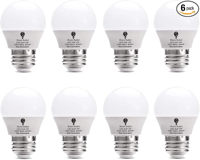 8 Pack BlueX 3W G14 LED Light Bulb 5000K Daylight - 25W Equivalent - E26 Base 120V - Small Night Light Bulbs for Bedroom, Ceiling Fan, Table Lamp, Kitchen, Pendant Fixtures, Dinning Room
