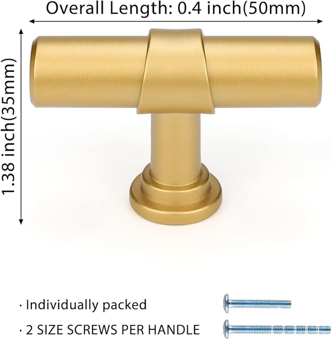 LONTAN 20 Pack Gold Cabinet Knobs Matte Gold Kitchen Cabinet Knobs for Dresser Drawers Brushed Gold T-bar Hardware for Dresser Bathroom
